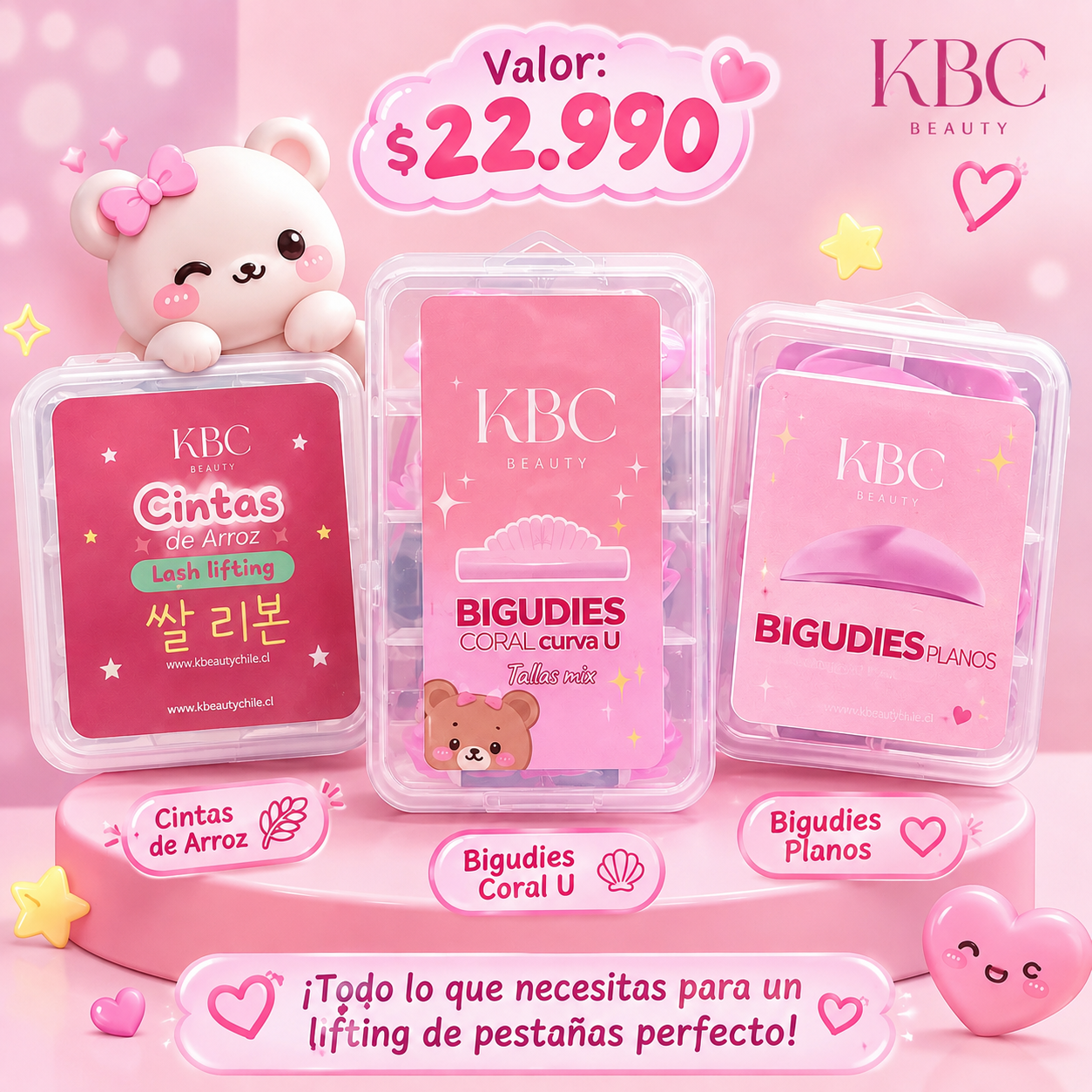 Pack Bigudíes Coral U + Bigudíes Planos + Cintas de Arroz | Lifting de Pestañas Chile