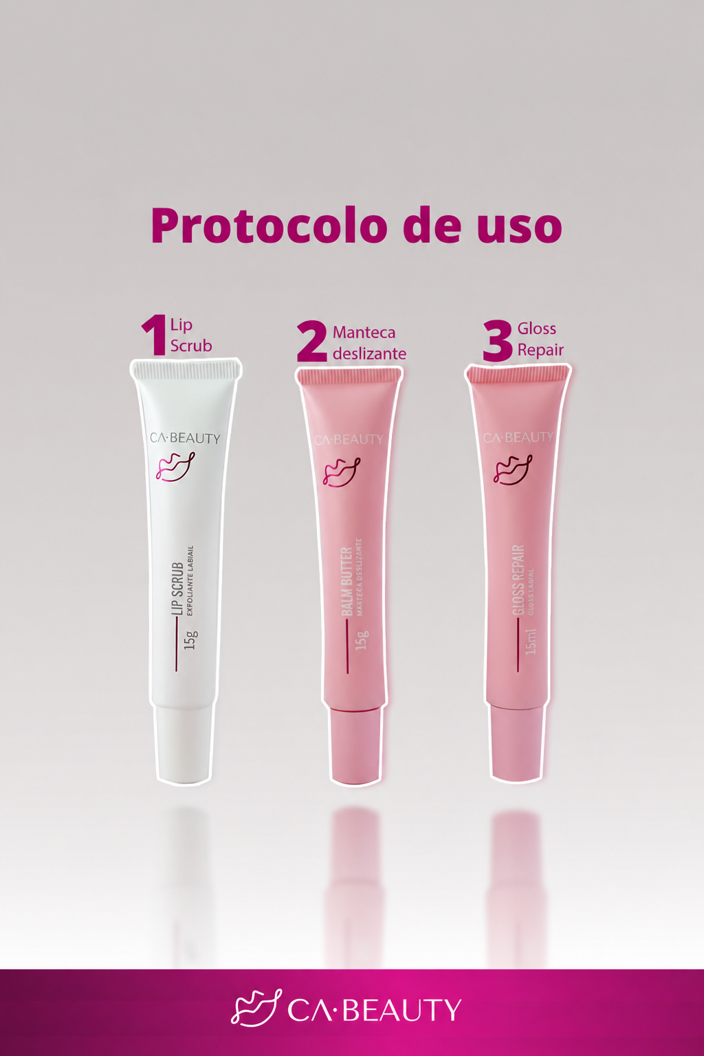 Kit Labial CA Beauty | Lip Scrub, Balm Butter y Gloss Repair
